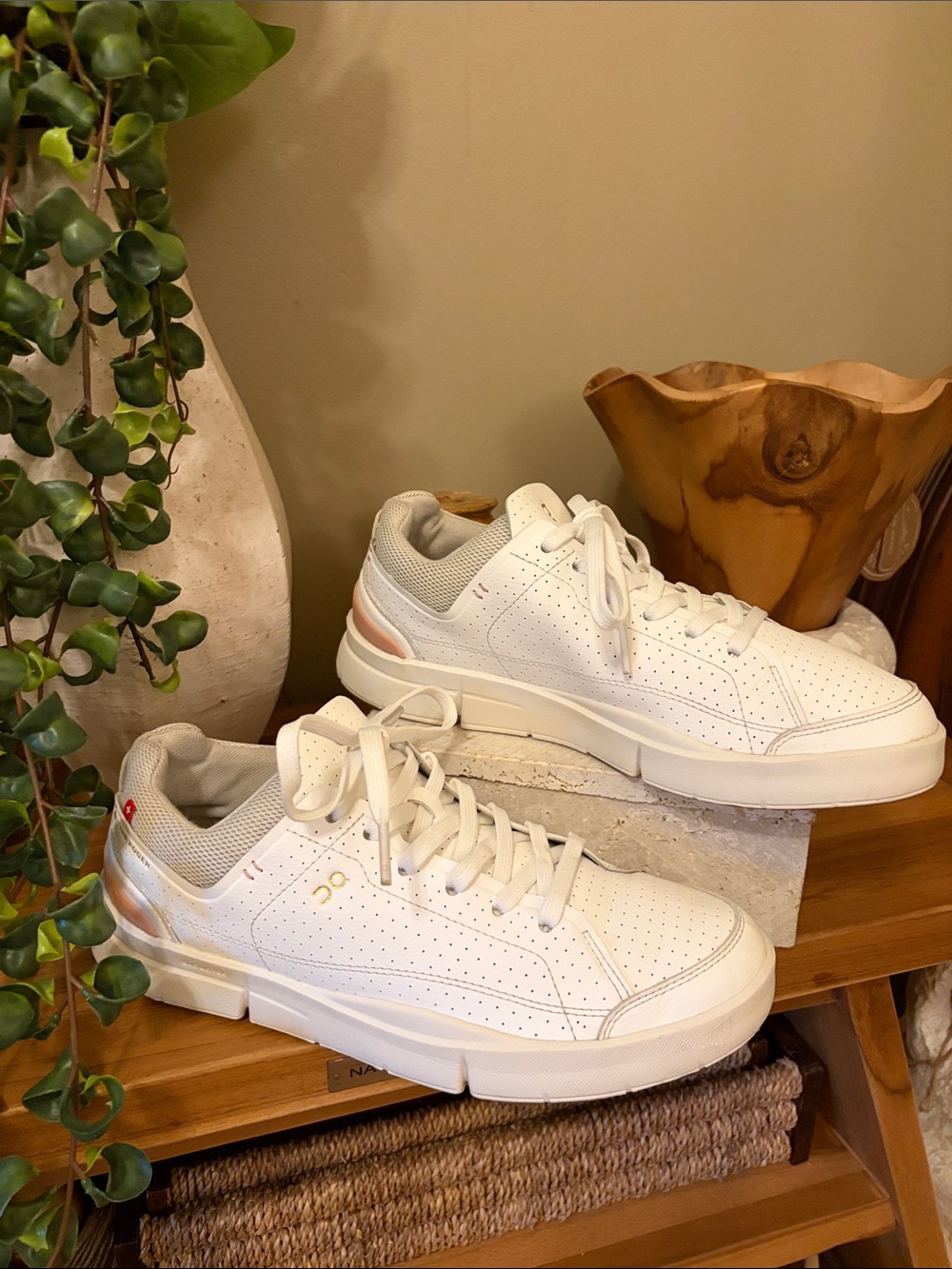 On Running Women's White Sneakers with Blush Heel Accent - Picture 3 of 16